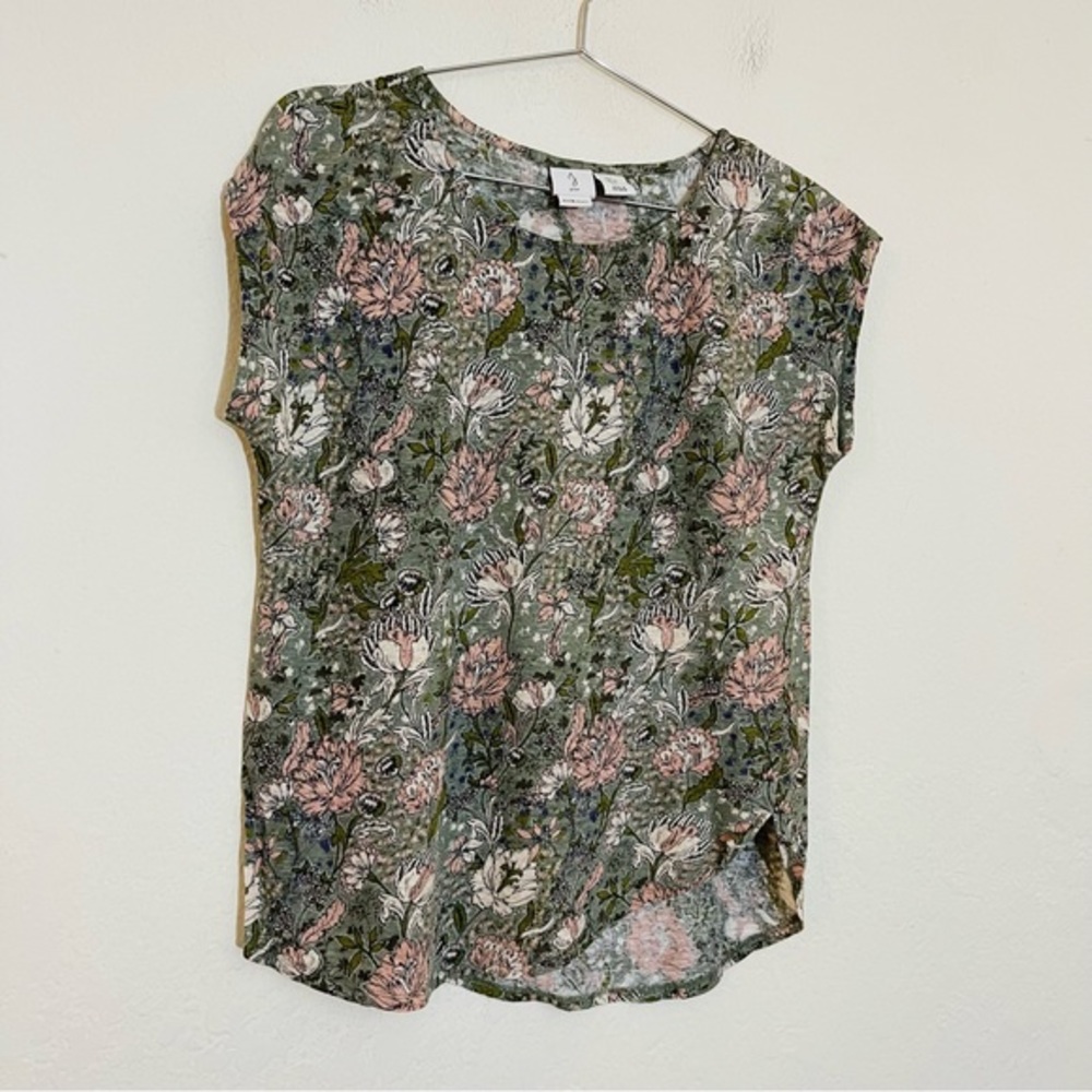 Joie Floral Print 100% Linen Blouse Women Size L Green/Pink